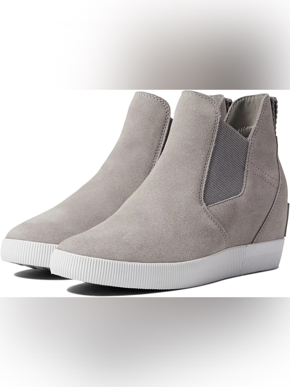 SOREL Out N About Gray Suede Slip-On Wedge Booties Sneakers Ankle Boots 7.5 EUC